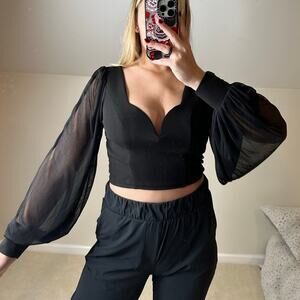 Lulu’s: Open Back Sheer Balloon Sleeve Crop Top